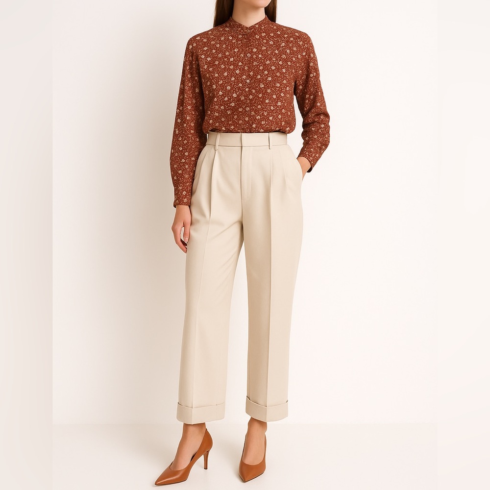 VINTAGE NEIMAN MARCUS Long Sleeve Floral Blouse | M | Rust Print | Cottagecore